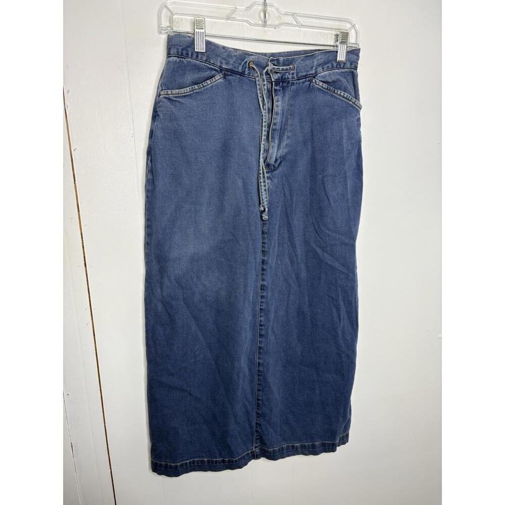 Vintage Cherokee Skirt Womens 8 Maxi Jean Denim Tie Waist Country Western